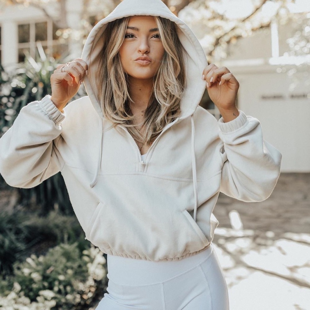 Alo Yoga Stadium Half Zip Hoodie XS in Bone